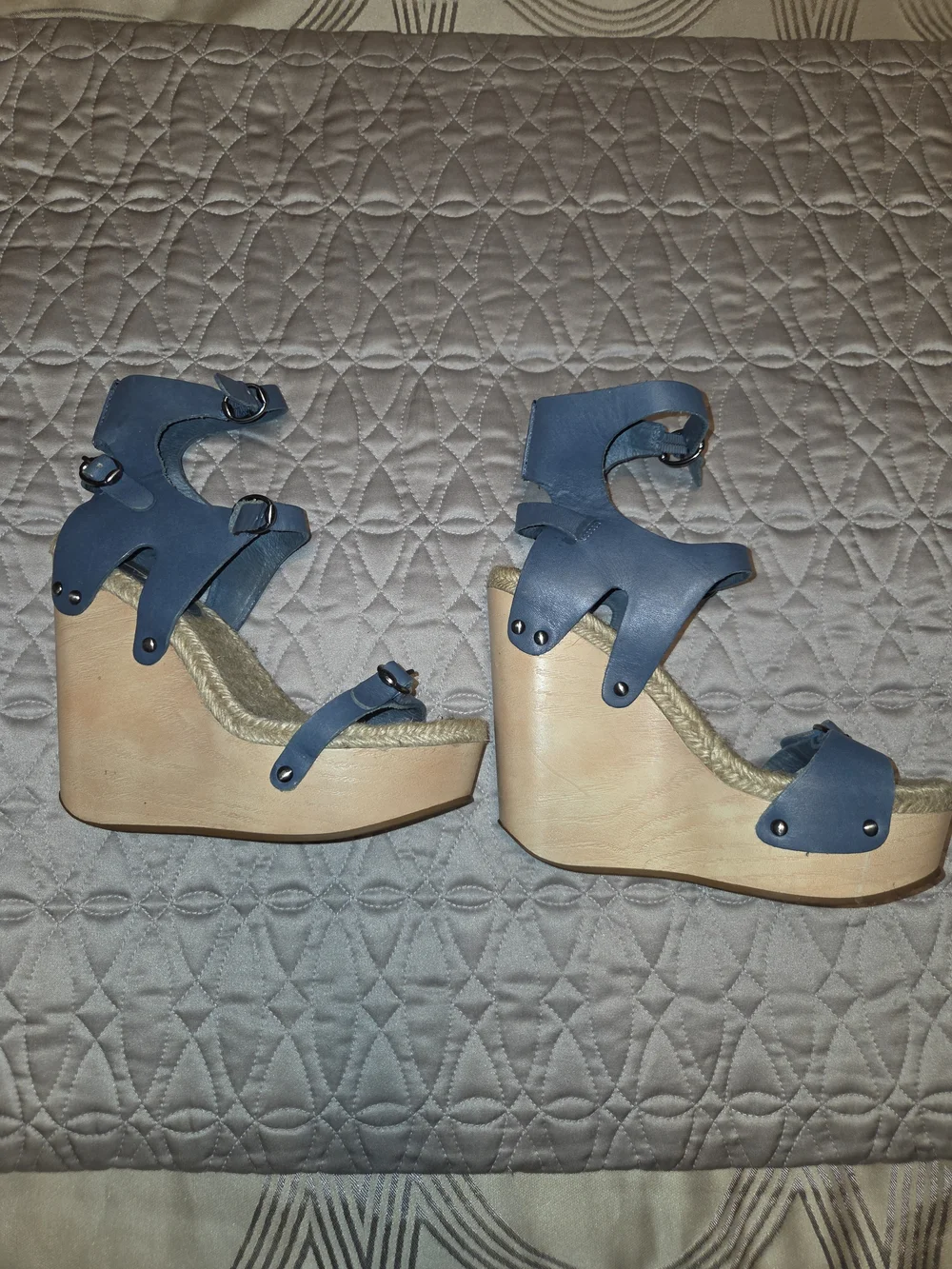 Max Studio Rare Blue Espadrille Wedge Sandals with Ankle Straps Sz 7